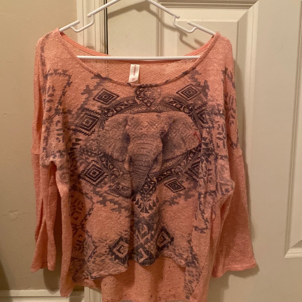 Tribal pink elephant light weight sweater